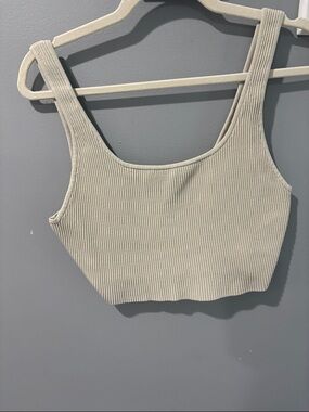 Ribbed Scoop Crop Tank Top - Cream